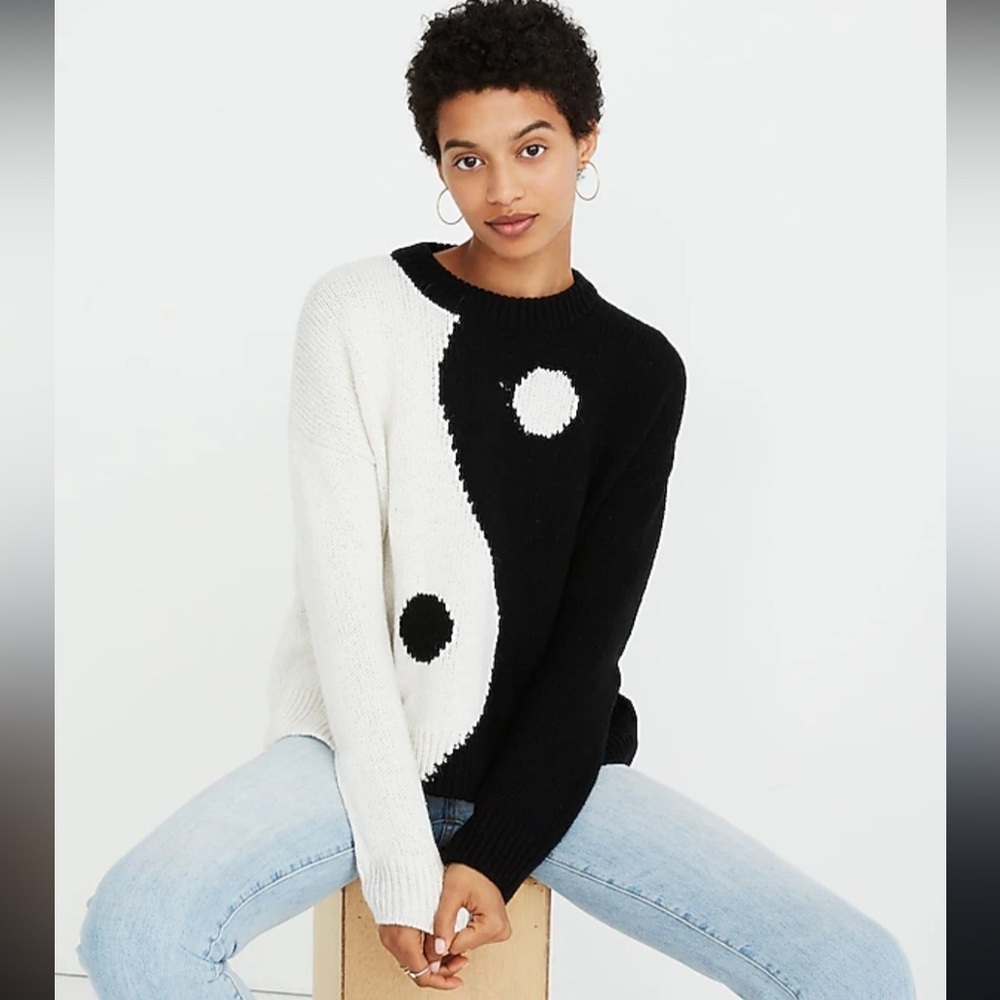 Madewell ying yang pullover sweater black and white size small